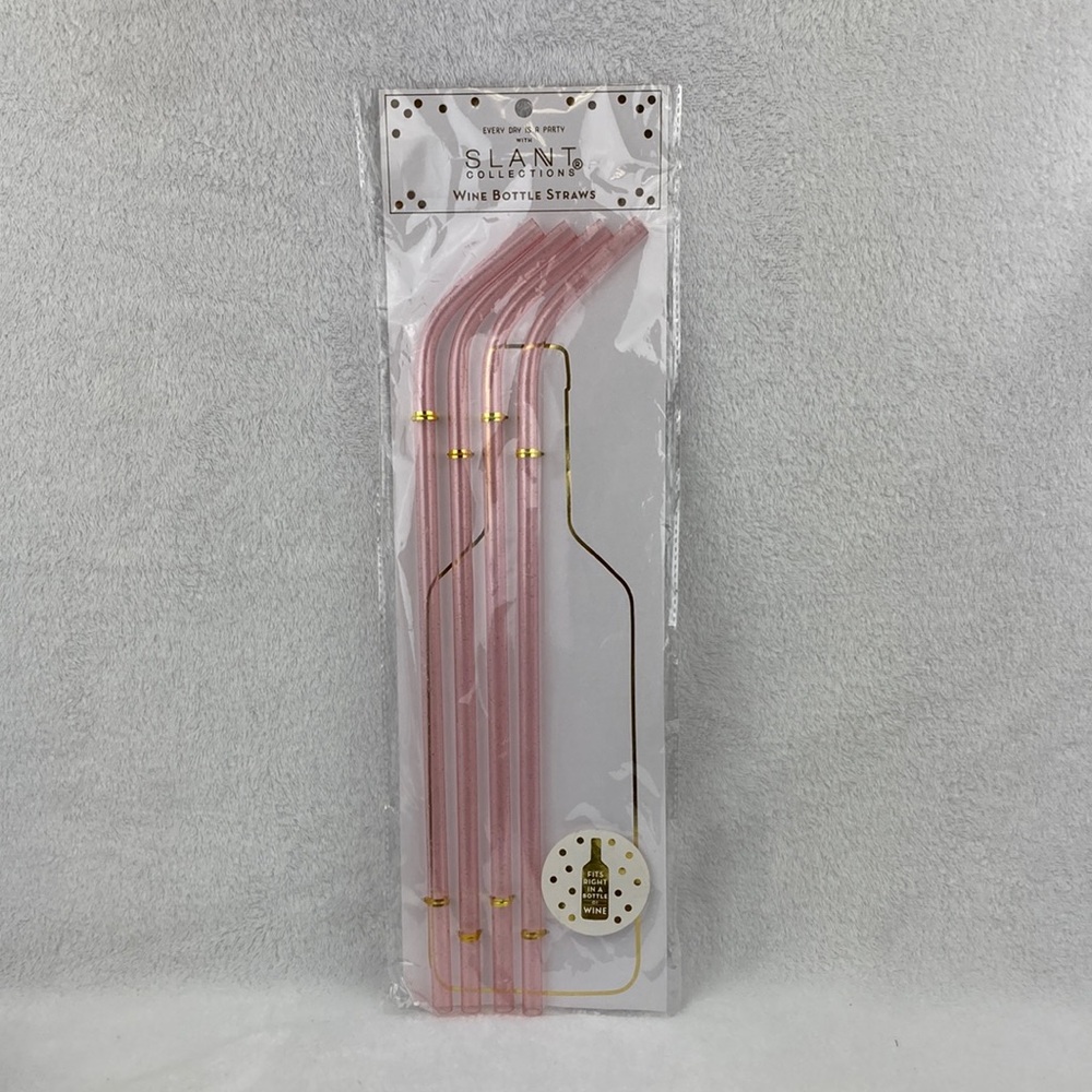 Slant Collection Novelty Wine Bottle Straws Set of 4 Pink Glitter New 14”